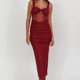 Oliana Lace Midi Dress Burgundy