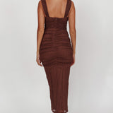 Oliana Embroidered Mesh Midi Dress Chocolate