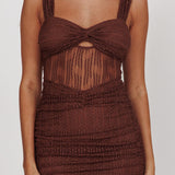 Oliana Embroidered Mesh Midi Dress Chocolate