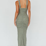 Oliana Embroidered Mesh Midi Dress Fern
