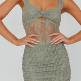 Oliana Embroidered Mesh Midi Dress Fern