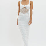 Oliana Embroidered Mesh Midi Dress White