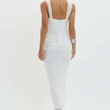 Oliana Embroidered Mesh Midi Dress White