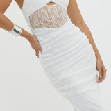Oliana Embroidered Mesh Midi Dress White
