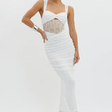Oliana Embroidered Mesh Midi Dress White