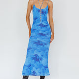 Gypsy Garden Laced Bodice Ruched Midi Dress Blue