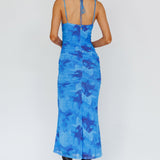 Gypsy Garden Laced Bodice Ruched Midi Dress Blue