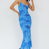 Gypsy Garden Laced Bodice Ruched Midi Dress Blue