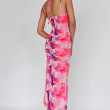 Gypsy Garden Laced Bodice Ruched Midi Dress Pink