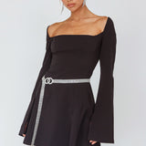 Kieran Long Sleeve A-Line Mini Dress Black