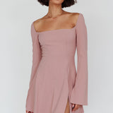 Kieran Long Sleeve A-Line Mini Dress Blush