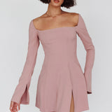 Kieran Long Sleeve A-Line Mini Dress Blush