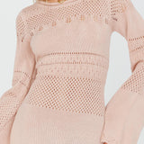 Gail Long Sleeve Crochet Maxi Dress Blush