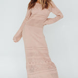 Gail Long Sleeve Crochet Maxi Dress Blush