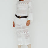 Gail Long Sleeve Crochet Maxi Dress White