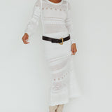Gail Long Sleeve Crochet Maxi Dress White
