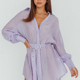 Sady Long Sleeve Shirt Mini Dress Lilac