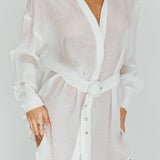 Sady Long Sleeve Shirt Mini Dress White