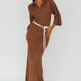 Alouette 3/4 Sleeve Crochet Midi Dress Cocoa