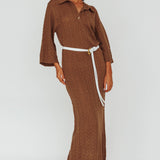 Alouette 3/4 Sleeve Crochet Midi Dress Cocoa