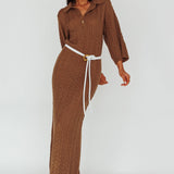 Alouette 3/4 Sleeve Crochet Midi Dress Cocoa