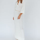 Alouette 3/4 Sleeve Crochet Midi Dress Cream