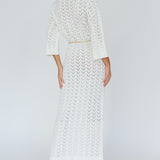 Alouette 3/4 Sleeve Crochet Midi Dress Cream