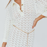 Alouette 3/4 Sleeve Crochet Midi Dress Cream