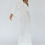 Alouette 3/4 Sleeve Crochet Midi Dress Cream