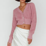 Chica Dulce Heart Button Knit Crop Top Blush
