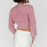 Chica Dulce Heart Button Knit Crop Top Blush