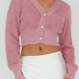 Chica Dulce Heart Button Knit Crop Top Blush