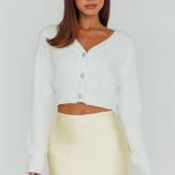 Chica Dulce Heart Button Knit Crop Top Cream