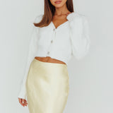 Chica Dulce Heart Button Knit Crop Top Cream
