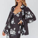 Dillon Long Sleeve Satin Shirt Floral Black