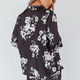 Dillon Long Sleeve Satin Shirt Floral Black