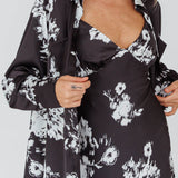 Dillon Long Sleeve Satin Shirt Floral Black
