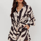 Tiki Long Sleeve Romper Print Beige
