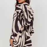 Tiki Long Sleeve Romper Print Beige
