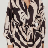 Tiki Long Sleeve Romper Print Beige
