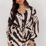 Tiki Long Sleeve Romper Print Beige