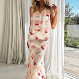 Flowering Romantic Print A-Line Maxi Skirt Beige