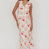 Flowering Romantic Print A-Line Maxi Skirt Beige