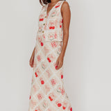 Flowering Romantic Print A-Line Maxi Skirt Beige