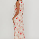 Flowering Romantic Print A-Line Maxi Skirt Beige