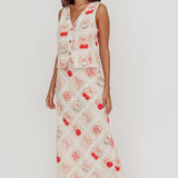 Flowering Romantic Print A-Line Maxi Skirt Beige