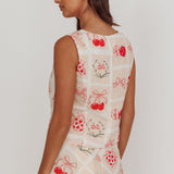 Flowering Romantic Print Sleeveless Vest Beige