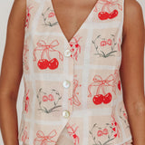 Flowering Romantic Print Sleeveless Vest Beige