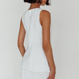 Philomena Button Vest Top White