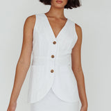 Philomena Button Vest Top White